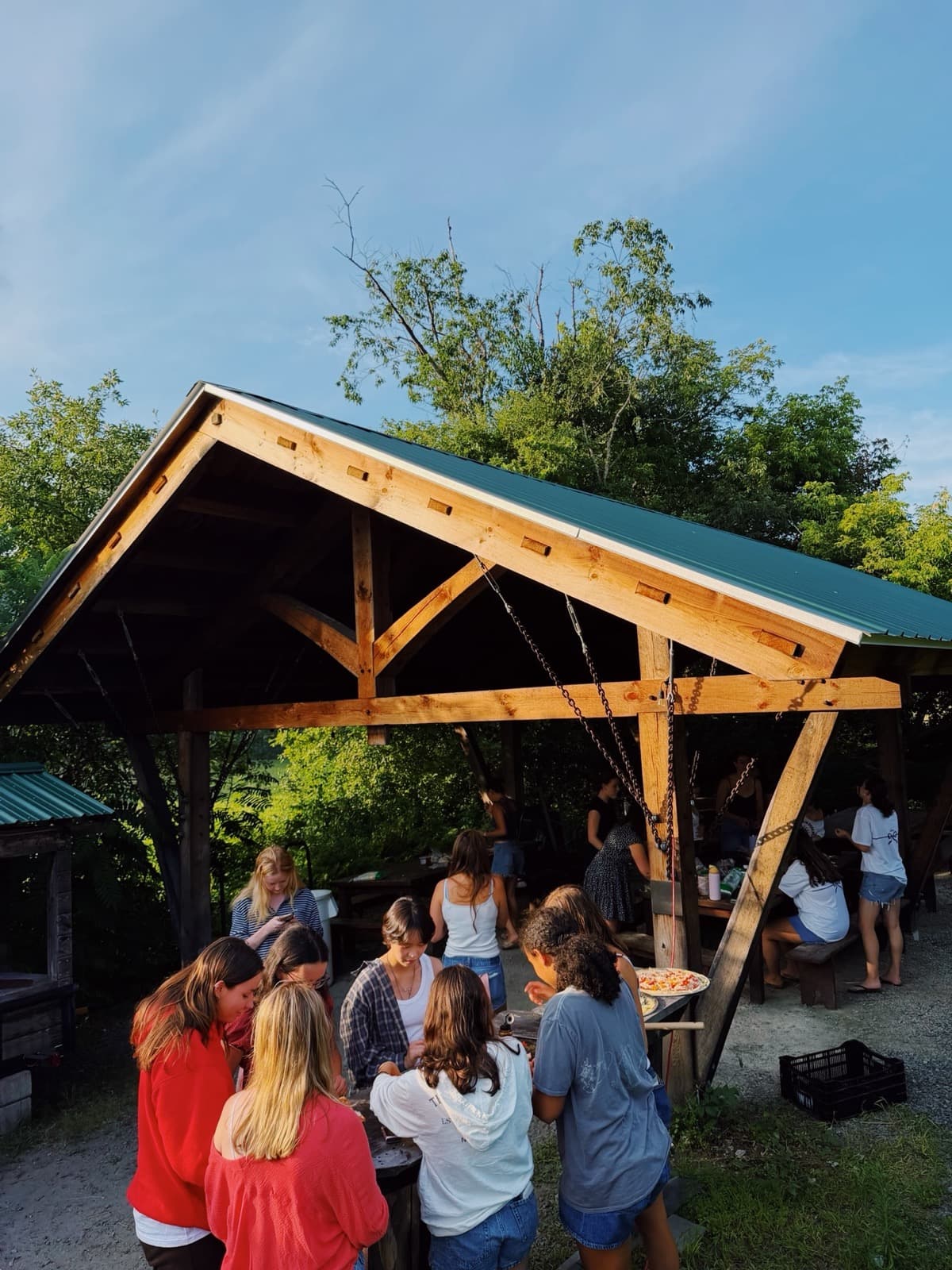 Sisters gathered at the pavilion at sunset